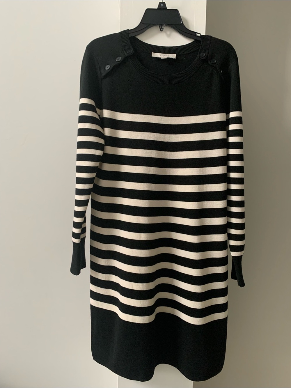 NWOT LOFT Striped Black and Cream Sweater Dress